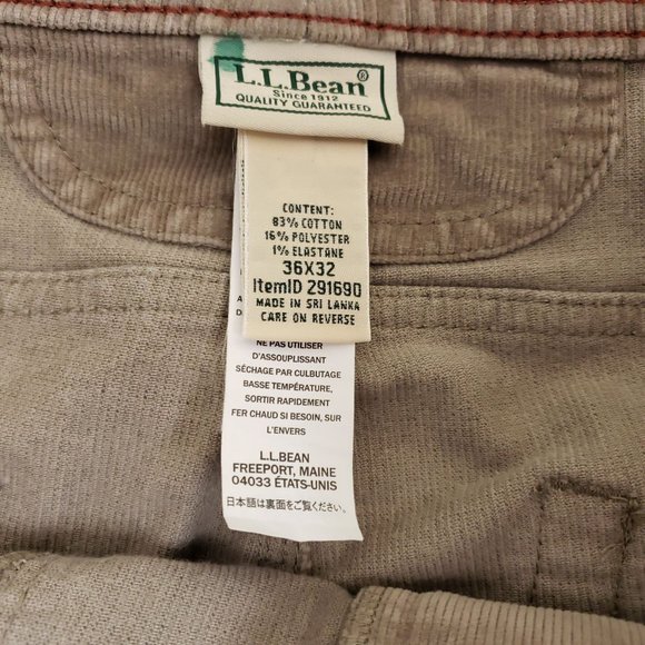 L.L Bean Corduroy Plain Pants Mens Size 36x32 Tan High Rise - Picture 5 of 7